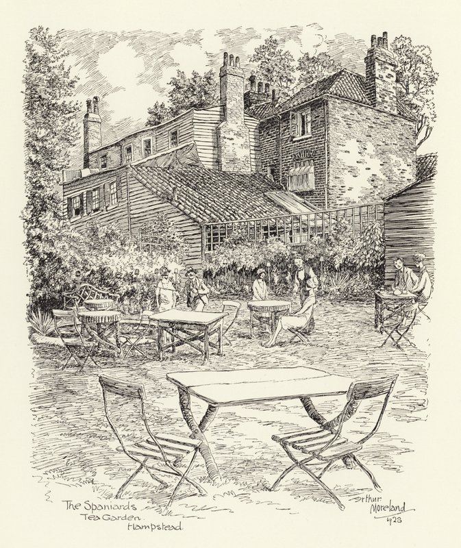 The Spaniards Tea Garden, Hampstead (litografie) od Arthur Moreland