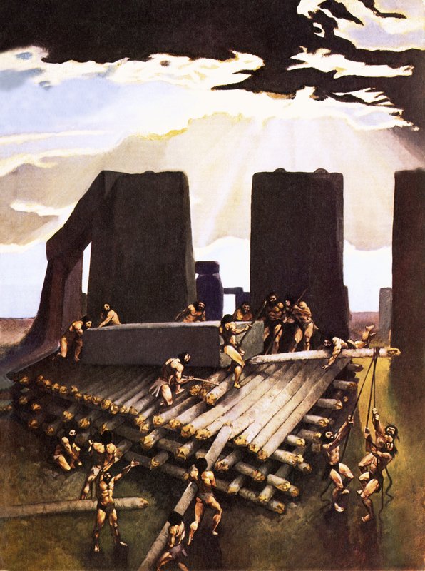 Stavba Stonehenge, představa z roku 1978 od Arthur Ranson