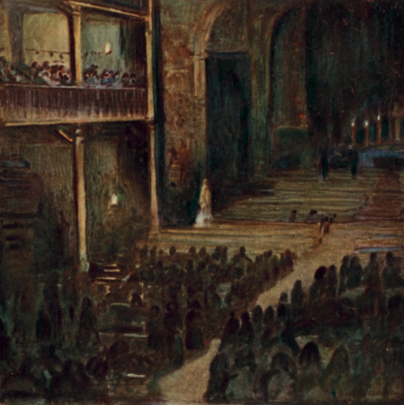 Baskicko: Velký pátek večer, kostel St Jean Baptiste, St Jean de Luz (barevné lito) od Arthur Romilly Fedden