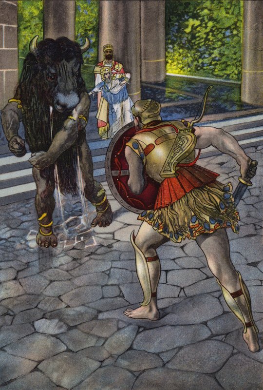 Héraklés čelí Minotaurovi (barva litho) od Artus Scheiner