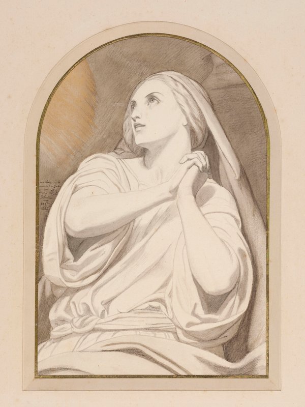 Máří Magdaléna v extázi, asi 1858 (tužka, pastelka, akvarel, wash  tuš na papíře) od Ary Scheffer