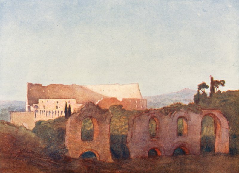 Řím: Koloseum (barevná litografie) od Aubrey Waterfield