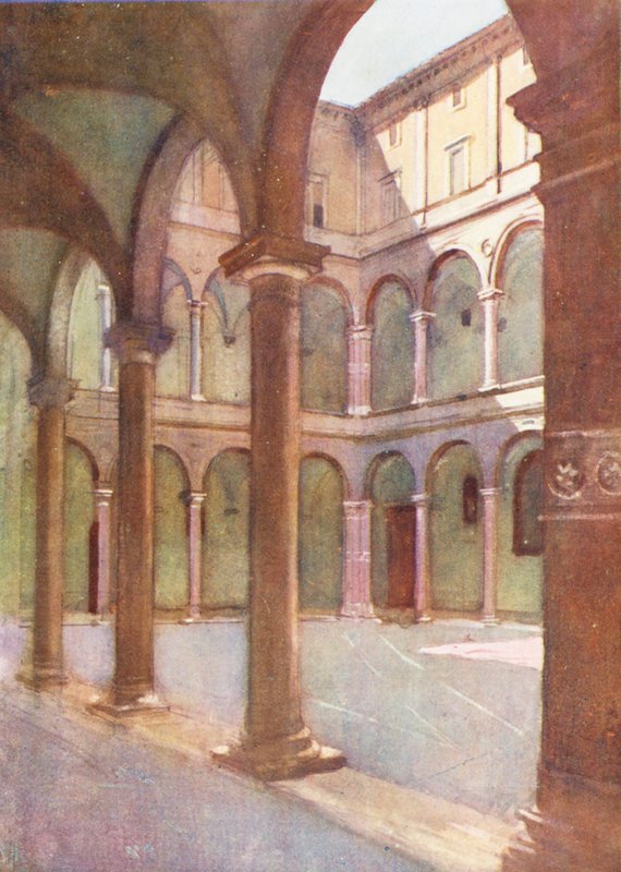 Řím: Cortile of the Cancelleria (barevná litografie) od Aubrey Waterfield
