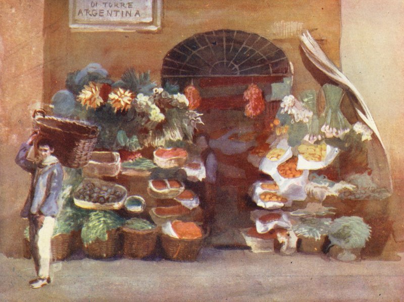 Řím: Fruiterer (barevná litografie) od Aubrey Waterfield