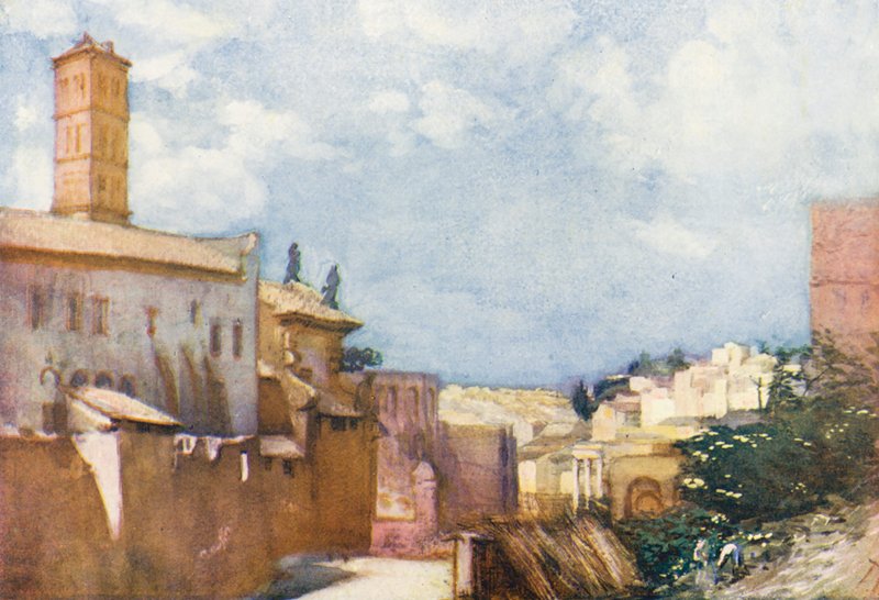 Řím: Francesca Romana a Forum (barevná litografie) od Aubrey Waterfield