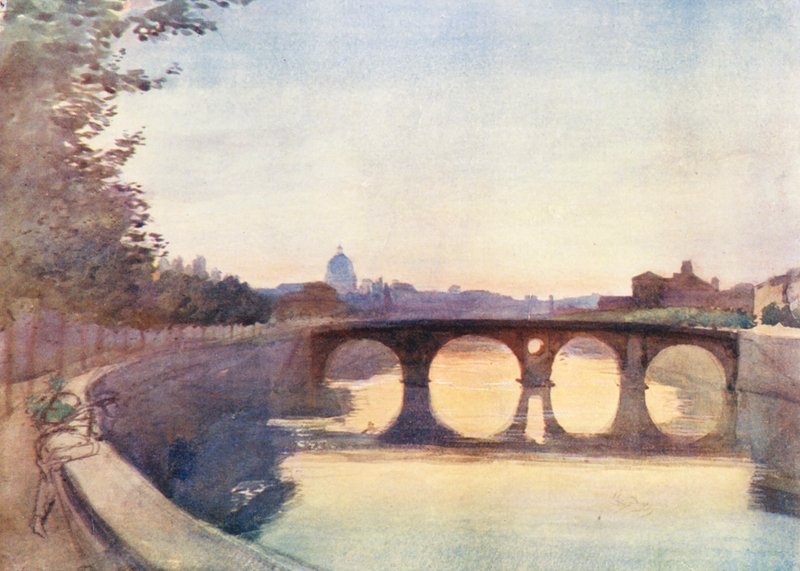 Řím: Ponte Sisto (barevná litografie) od Aubrey Waterfield
