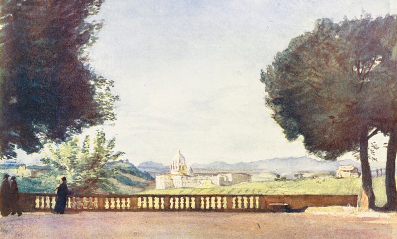 Řím: Petra z vily Pamphili Doria (barevná litografie) od Aubrey Waterfield
