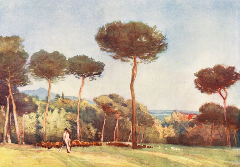 Řím: Campagna z vily Pamphili Doria (barevná litografie) od Aubrey Waterfield