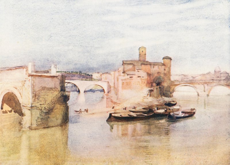 Řím: Ostrov Tiber (barevná litografie) od Aubrey Waterfield