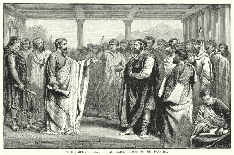 Císař Marcus Aurelius se přichází učit (rytina) od Auguste Francois (after) Laby