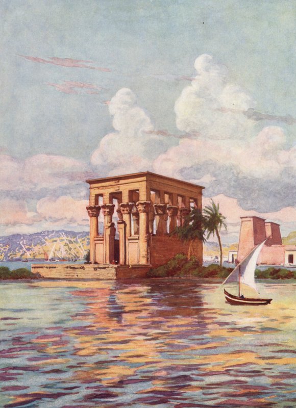Na ostrově Philae, Egypt (barevná litografie) od Auguste Gerardin