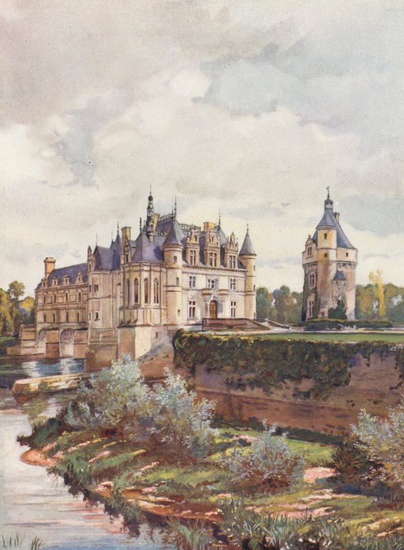 Francie: Le Chateau De Chenonceaux (barevná litografie) od Auguste Gerardin