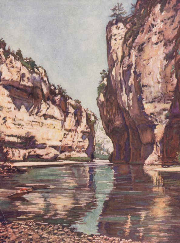 Francie: Les Gorges Du Tarn (barevná litografie) od Auguste Gerardin