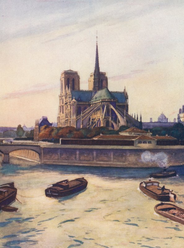 Francie: Notre-Dame De Paris (barevná litografie) od Auguste Gerardin