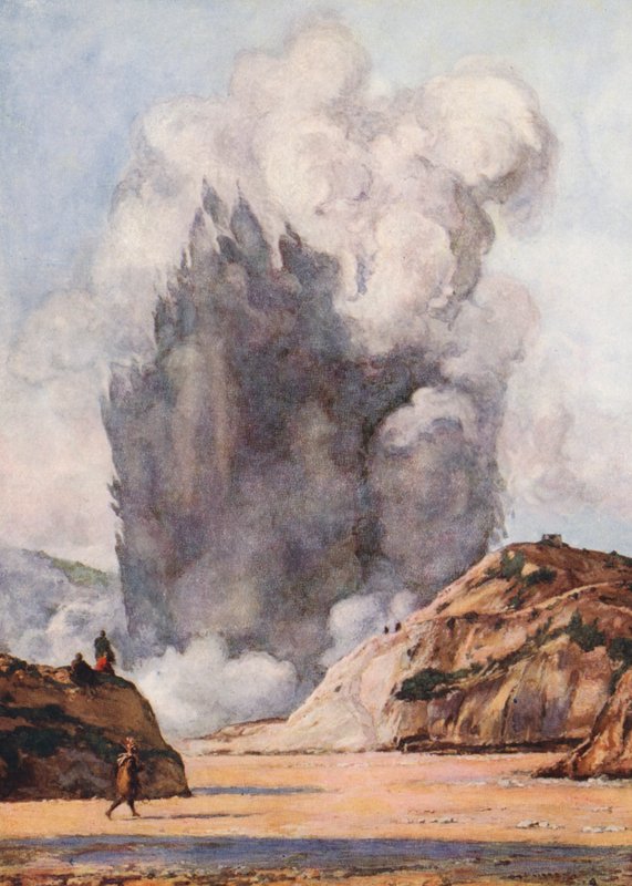 Black Geyser, Nový Zéland (barevná litografie) od Auguste Gerardin