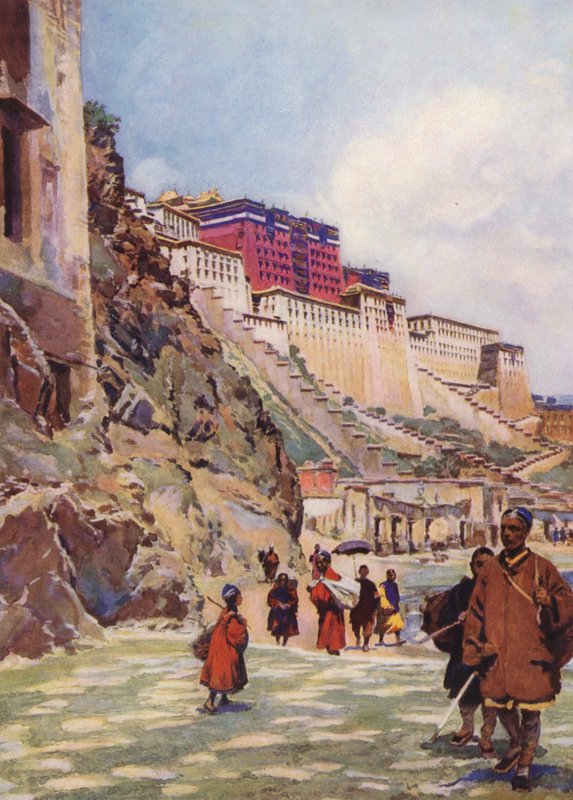 Potala, Tibet (barevná litografie) od Auguste Gerardin