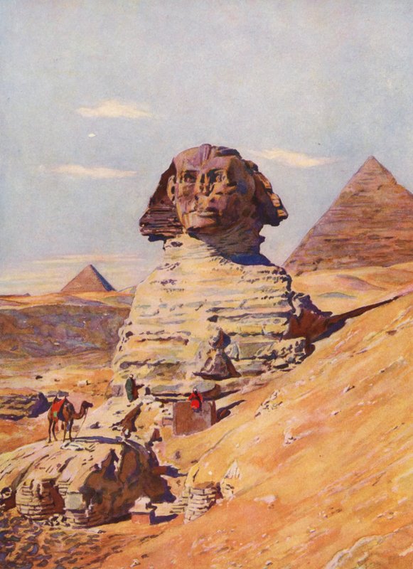 Sfinga, Egypt (barevná litografie) od Auguste Gerardin