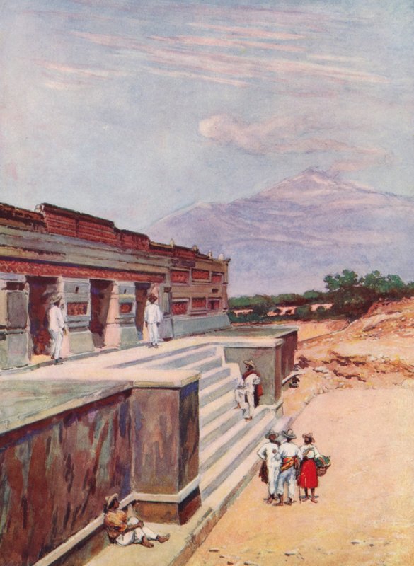 Zřícenina Mitla, Mexiko (barevná litografie) od Auguste Gerardin
