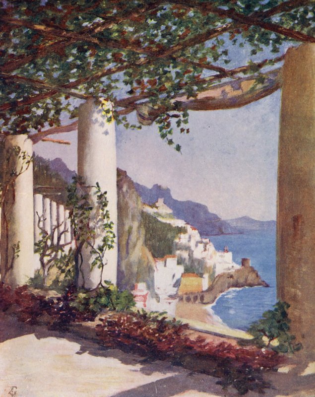 Amalfi z terasy hotelu Cappucini, podzim (barevná litografie) od Augustine Fitzgerald