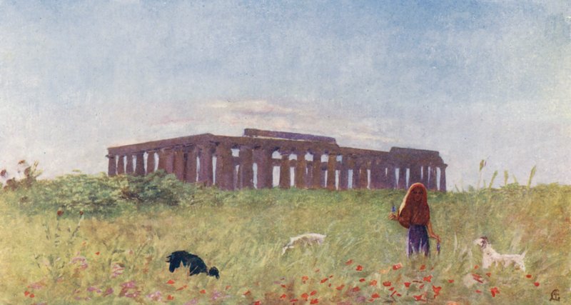 Bazilika v Paestu (barevná litografie) od Augustine Fitzgerald