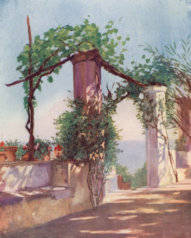 Terasa Palazzo Ruffolo, Ravello (barevná litografie) od Augustine Fitzgerald