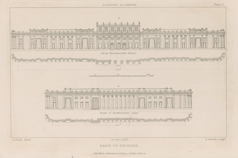 Bank of England, Jižní fronta sira Johna Soanea, 1823 od Augustus Charles Pugin