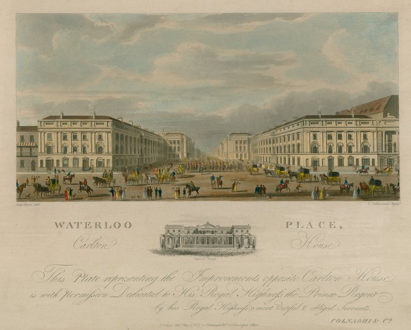 Waterloo Place, Carlton House, Londýn od Augustus Charles Pugin