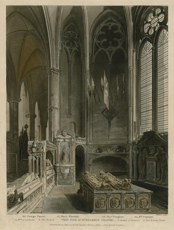 Západní strana kaple svatého Erasma, Westminsterské opatství, Londýn od Augustus Charles Pugin