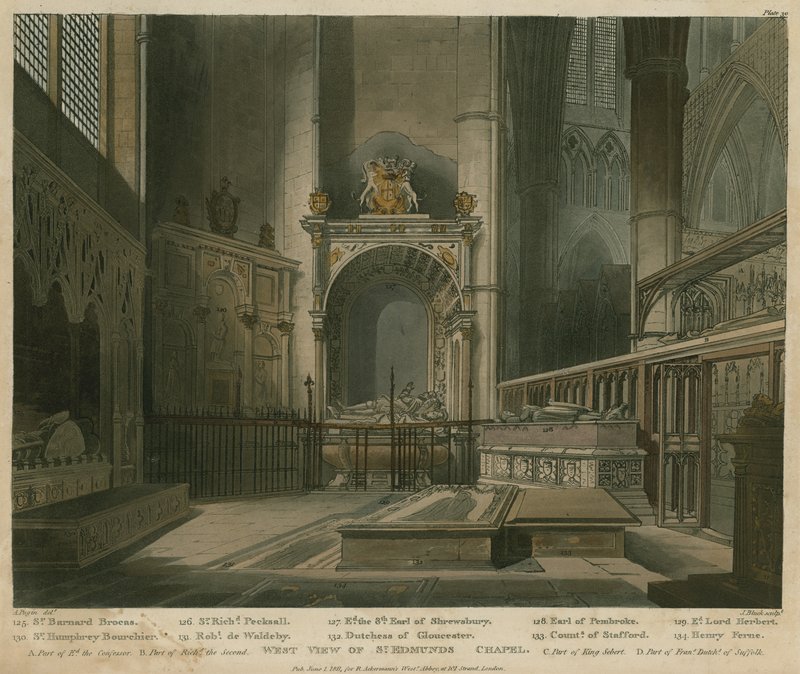 Západní pohled na kapli svatého Edmunda, Westminster Abbey, Londýn od Augustus Charles Pugin