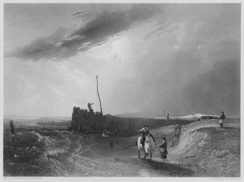 Staré molo v Littlehamptonu, z obrázku v galerii Vernon (rytina) od Augustus Wall (after) Callcott