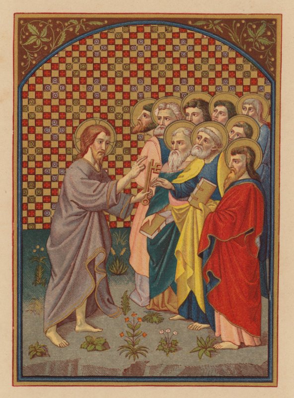 Kristus dává Petrovi klíče nebeského království (chromolit) od Austrian School