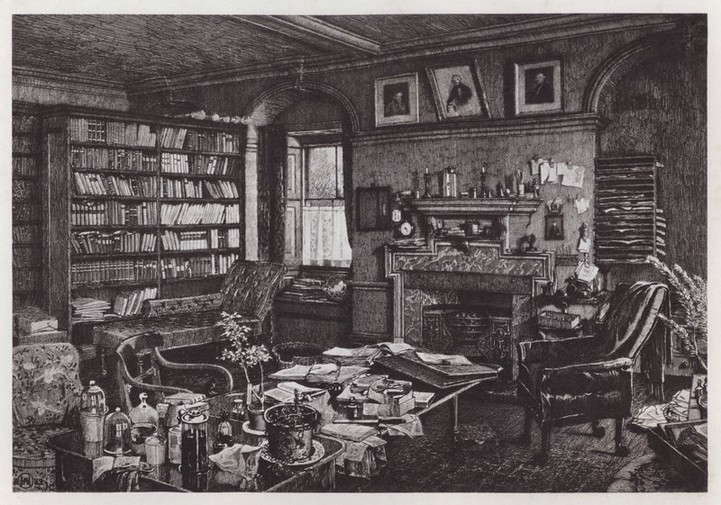 Studie Charlese Darwina v Down House (litho) od Axel (after) Haig