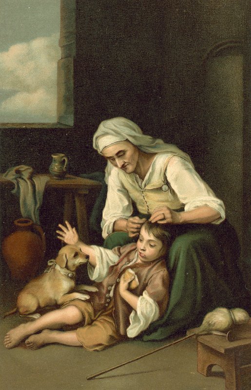 Stará žena odvšivuje chlapce od after Bartolome Esteban Murillo