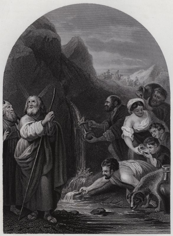 Mojžíš udeřil do skály (rytina) od Bartolome Esteban (after) Murillo