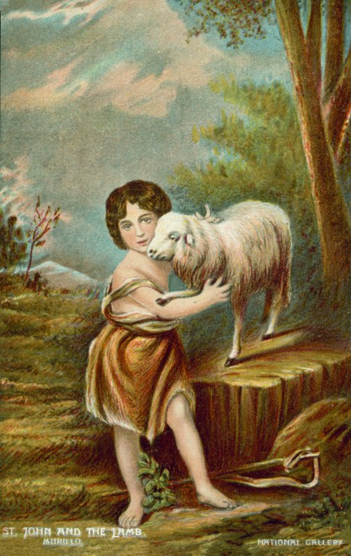 Svatý Jan Křtitel a Beránek (barevná litografie) od Bartolome Esteban (after) Murillo