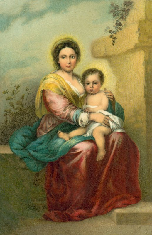 Panna s dítětem (chromolit) od Bartolome Esteban (after) Murillo