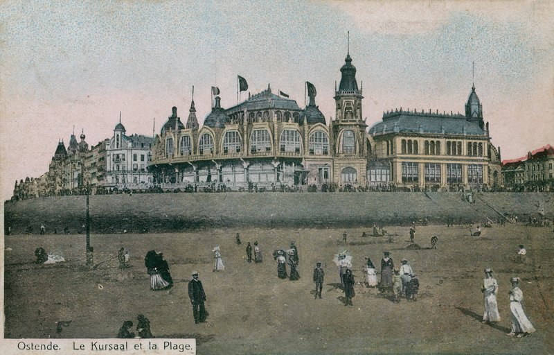 Le Kursaal a pláž v Ostende v Belgii. Pohlednice odeslána v roce 1913. od Belgian Photographer