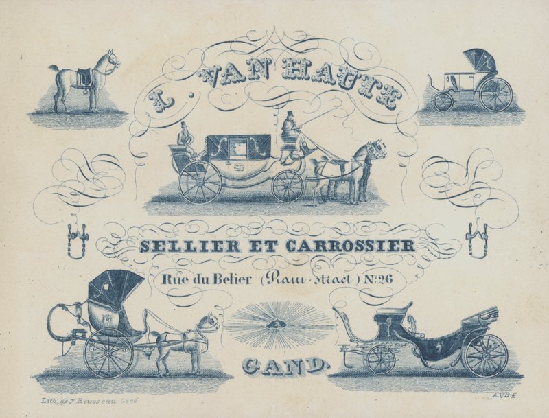 Reklama pro L van Haute, sedlář a karosář, Gent, Belgie (litho) od Belgian School