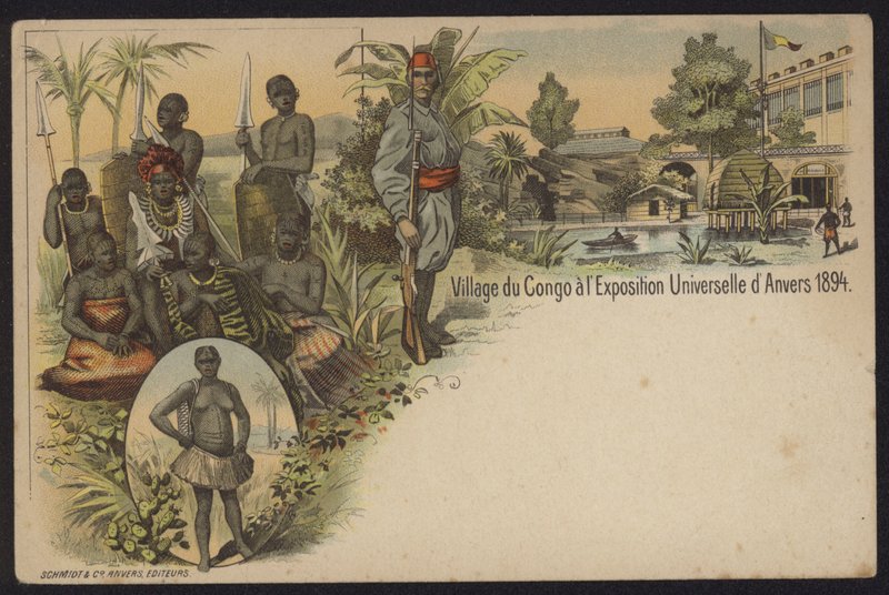 Konžská vesnice vystavena na Exposition Internationale d"Anvers, Antverpy, Belgie, 1894 od Belgian School
