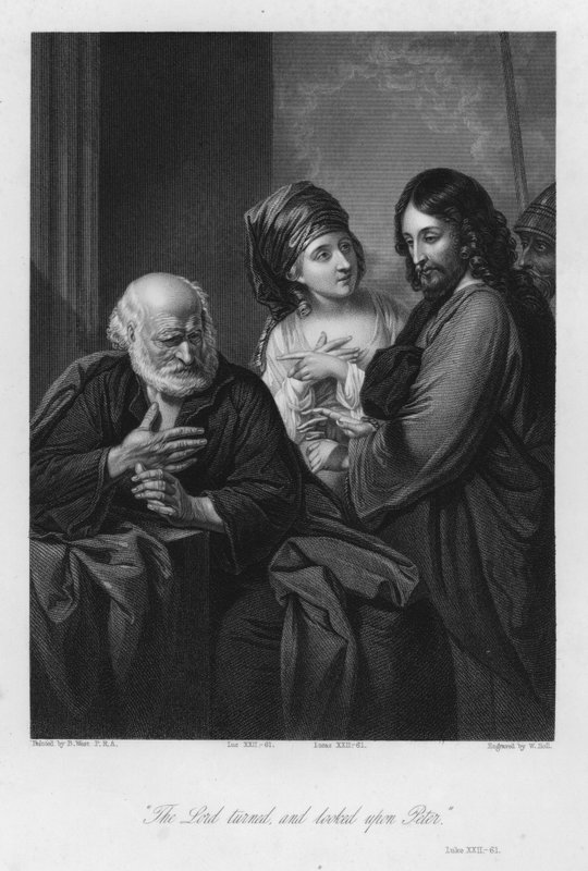 Petr zapírá Krista, Lukáš XXII, 61 (rytina) od Benjamin (after) West