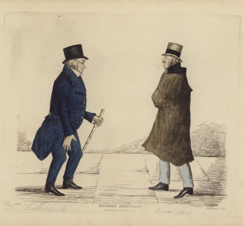 Významní Edinburghové, aka moderní Athéňané, generálporučík George R Ainslie, Bindon Blood, Esq, z Cranacher (barevná rytina) od Benjamin William Crombie