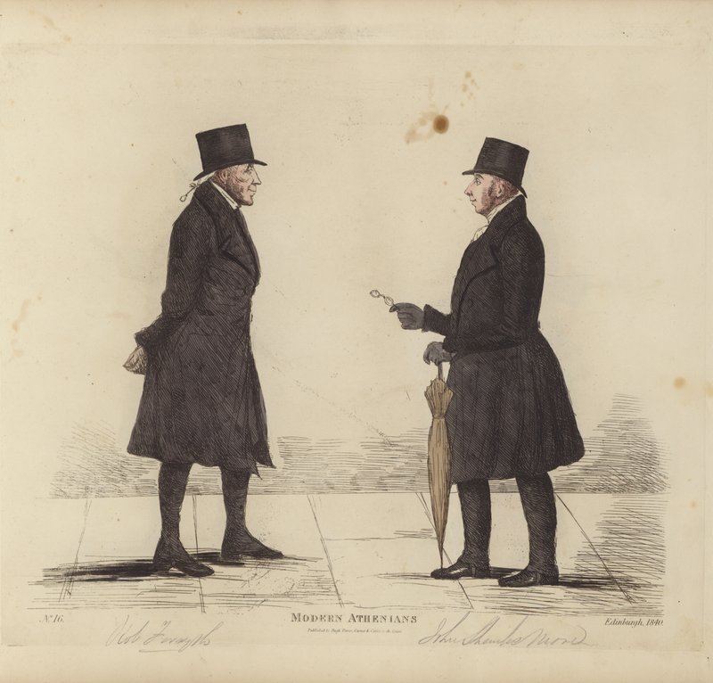 Eminent Edinburghians, aka Modern Athenians, Robert Forsyth, Esq, Advocate, John Shank More, Esq, LLD, Advocate (barevné rytí) od Benjamin William Crombie