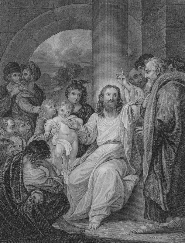 Malé děti přivedené ke Kristu, sv. Marek 10, verš 13-17 od Benjamin after West