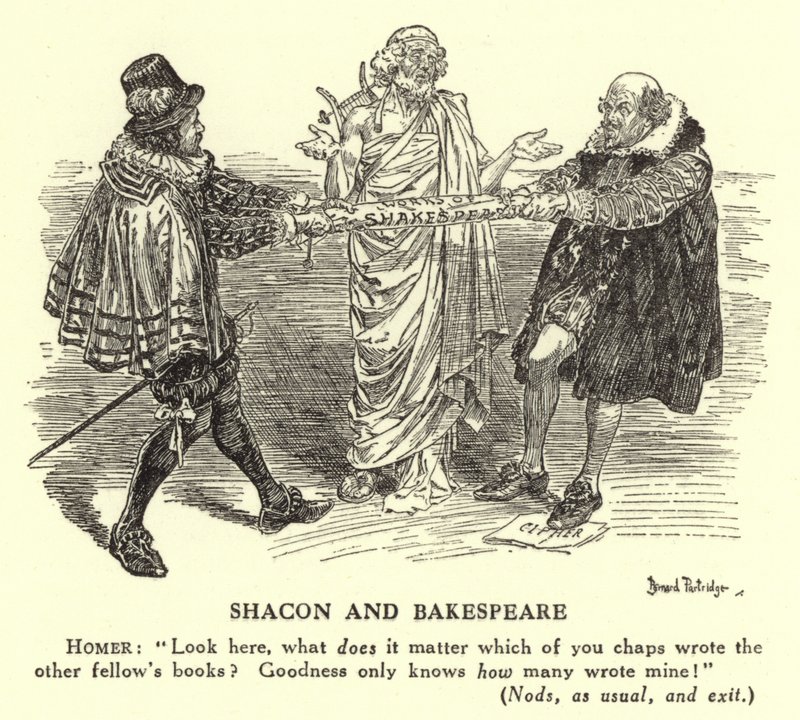 Shacon a Bakespeare - Autorství Shakespeara (rytina) od Bernard (after) Partridge