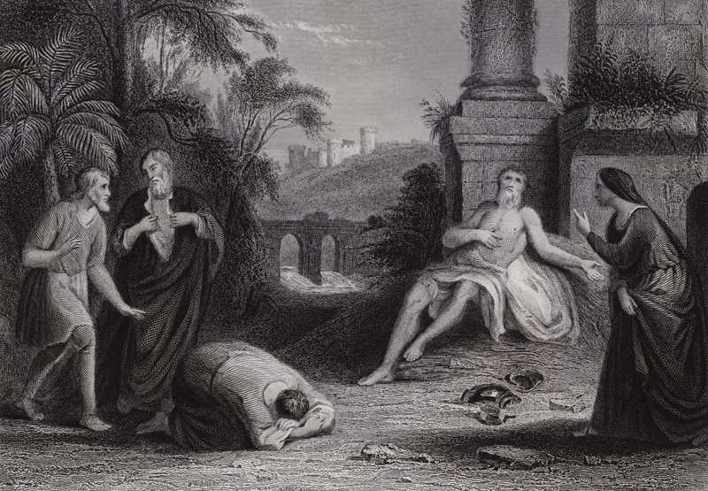 "Hospodin dal a Hospodin vzal, požehnáno buď jméno Hospodinovo" (rytina) od Bernard (after) Picart