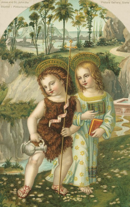Ježíš Kristus a svatý Jan Křtitel (chromolit) od Bernardino di Betto (after) Pinturicchio