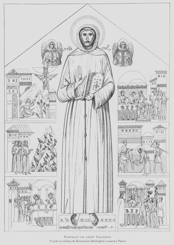 Portrét svatého Františka z Assisi (litho) od Bonaventura Berlinghieri