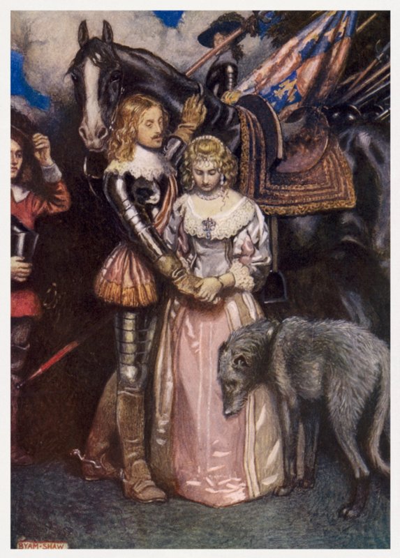 "Nemohl jsem tě milovat, drahý, tolik / miloval, nectím více" (barva litho) od Byam (after) Shaw