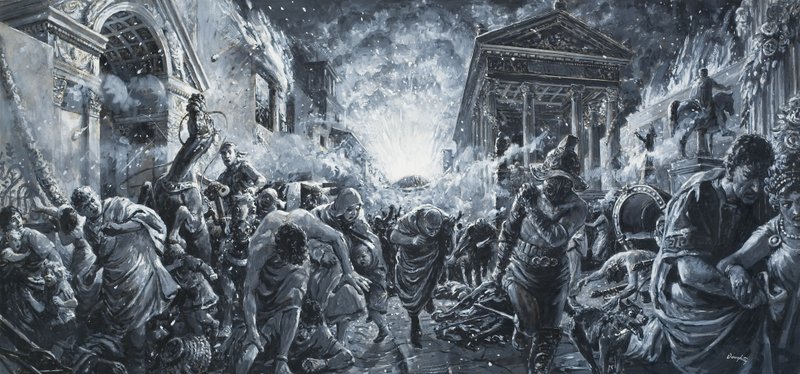 Zkáza města (kvaš na papíře) od C.L. Doughty