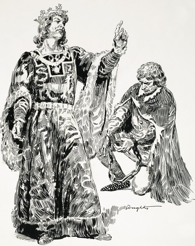 Eduard III. se zmocnil Rogera Mortimera a přivedl ho v řetězech do Londýna. od C.L. Doughty